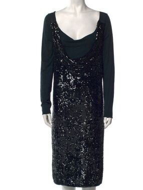 Donna Karan Black Long Sleeve Sequin-Panel Dress